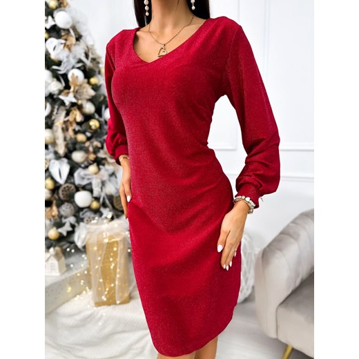 Czerwona Połyskująca Sukienka ze sklepu ModnaKiecka.pl w kategorii Sukienki - zdjęcie 187696429