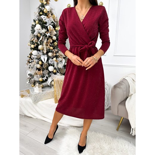 Bordowa Połyskująca Sukienka ze sklepu ModnaKiecka.pl w kategorii Sukienki - zdjęcie 187696437