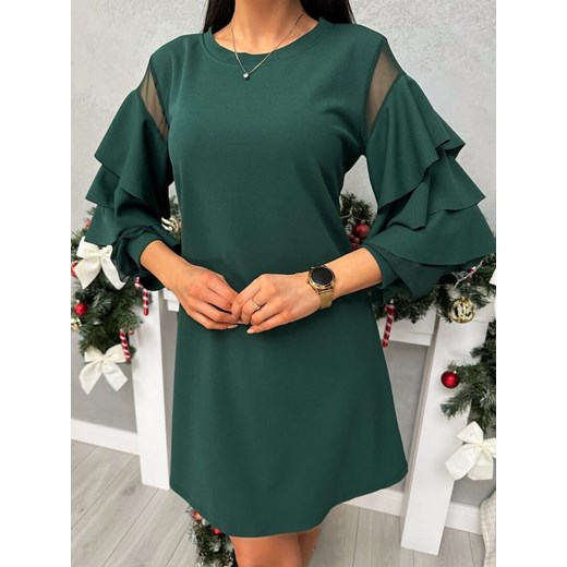 Ciemnozielona Sukienka z Falbankami ze sklepu ModnaKiecka.pl w kategorii Sukienki - zdjęcie 187696466