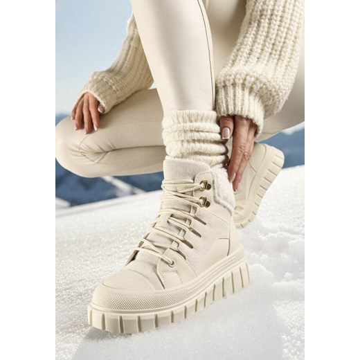 Beżowe Botki na Platformie z Futerkiem Dorcva ze sklepu born2be.pl w kategorii Workery damskie - zdjęcie 187696527
