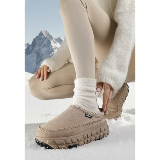Ciemnobeżowe Niskie Śniegowce na Grubej Tłoczonej Podeszwie Arevire ze sklepu born2be.pl w kategorii Śniegowce damskie - zdjęcie 187696565