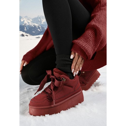 Bordowe Sneakersy Vices w Stylu Śniegowców na Platformie z Ozdobnym Futerkiem Nalirea ze sklepu born2be.pl w kategorii Buty sportowe damskie - zdjęcie 187696586