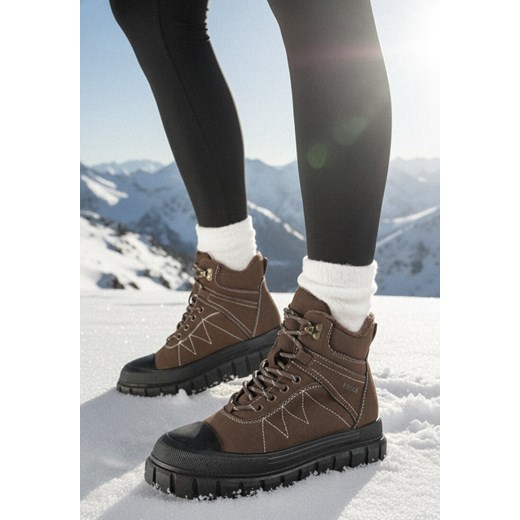 Brązowe Botki Trapery Vices na Grubej Tłoczonej Podeszwie z Przeszyciami Amarrise ze sklepu born2be.pl w kategorii Botki - zdjęcie 187696608