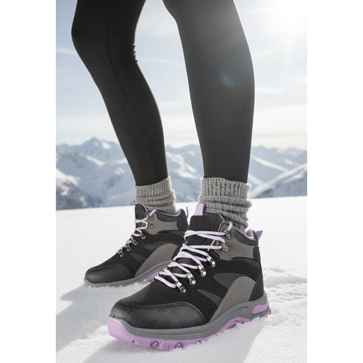 Czarno-Fioletowe Buty Trekkingowe Trapery Vices Ozdobione Przeszyciami Narrive ze sklepu born2be.pl w kategorii Workery damskie - zdjęcie 187696685