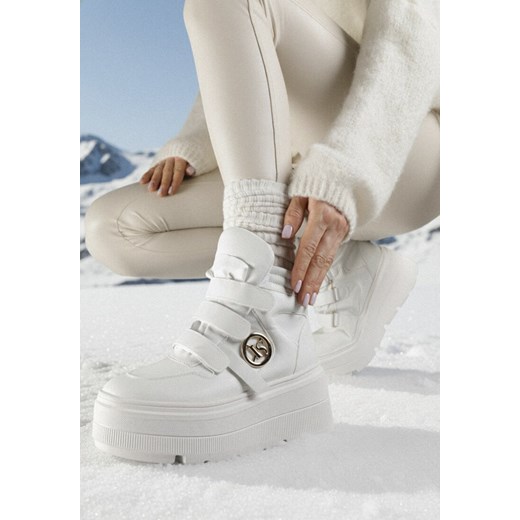 Białe Botki Vices w Stylu Sneakersów na Platformie Afirriva ze sklepu born2be.pl w kategorii Botki - zdjęcie 187696687