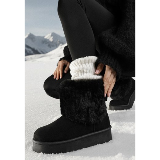 Czarne Śniegowce za Kostkę Mocno Ocieplane z Futerkiem na Platformie Reilanna ze sklepu born2be.pl w kategorii Śniegowce damskie - zdjęcie 187696689