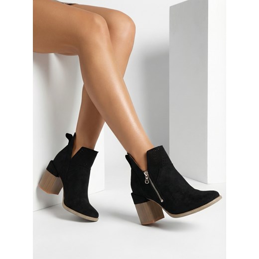 Royalfashion Czarne ażurowe botki na słupku Veviret ze sklepu royalfashion.pl w kategorii Botki - zdjęcie 187698846