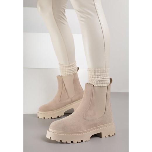 Beżowe Botki Sztyblety na Platformie Oppore ze sklepu born2be.pl w kategorii Botki - zdjęcie 187699226