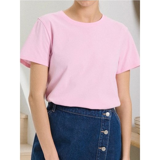 Sinsay - Bawełniana koszulka basic - różowy ze sklepu Sinsay w kategorii Bluzki damskie - zdjęcie 187700258