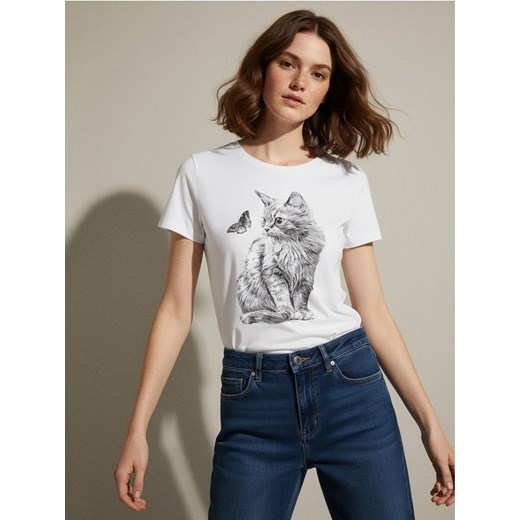 Sinsay - Bawełniana koszulka z nadrukiem - biały ze sklepu Sinsay w kategorii T-shirty męskie - zdjęcie 187700259