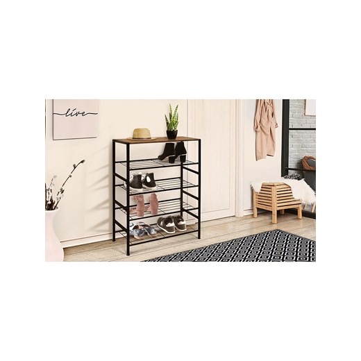 IDOMYA Essentials Regał &quot;Elize&quot; w kolorze jasnobrązowo-czarnym na buty - 63 x 80 x 30 cm ze sklepu Limango Polska w kategorii Szafy - zdjęcie 187705267