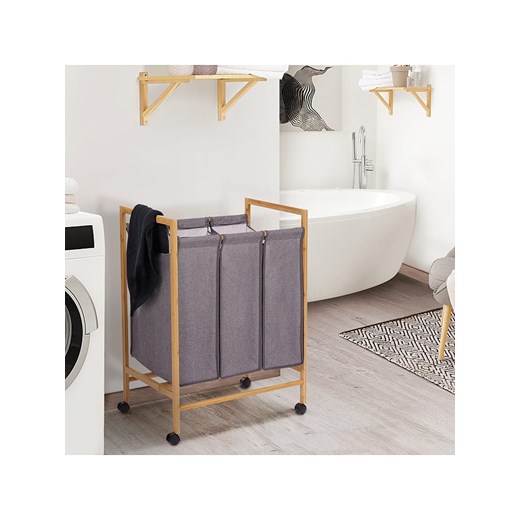 IDOMYA Essentials Kosz w kolorze jasnobrązowo-szarym na pranie - 61 x 83 x 40 cm ze sklepu Limango Polska w kategorii Akcesoria łazienkowe - zdjęcie 187705477