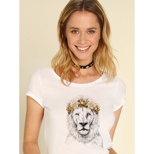 WOOOP Koszulka &quot;Lion Autumn&quot; w kolorze białym ze sklepu Limango Polska w kategorii Bluzki damskie - zdjęcie 187710719