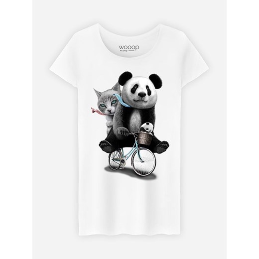 WOOOP Koszulka &quot;Bicycle Panda&quot; w kolorze białym ze sklepu Limango Polska w kategorii Bluzki damskie - zdjęcie 187710746