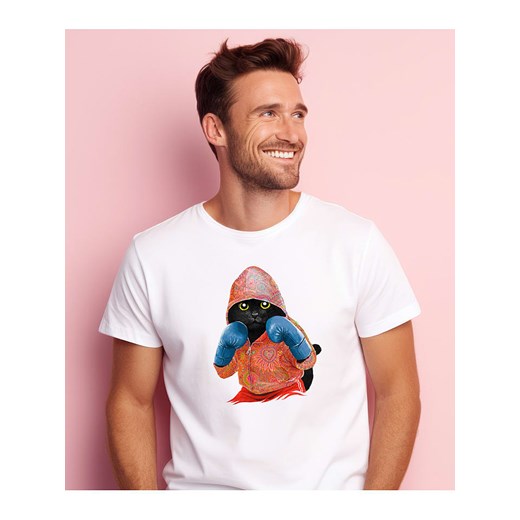 WOOOP Koszulka &quot;Boxing cat&quot; w kolorze białym ze sklepu Limango Polska w kategorii T-shirty męskie - zdjęcie 187710985