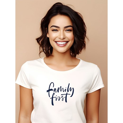 WOOOP Koszulka &quot;Family First&quot; w kolorze białym ze sklepu Limango Polska w kategorii Bluzki damskie - zdjęcie 187711008