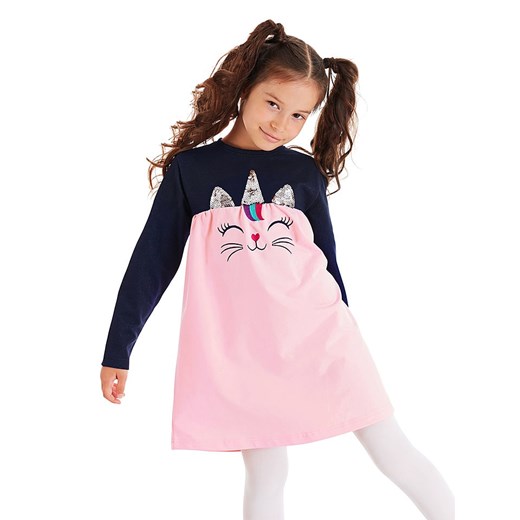 Denokids Sukienka &quot;Uni-cat&quot; w kolorze granatowo-jasnoróżowym ze sklepu Limango Polska w kategorii Sukienki dziewczęce - zdjęcie 187721009