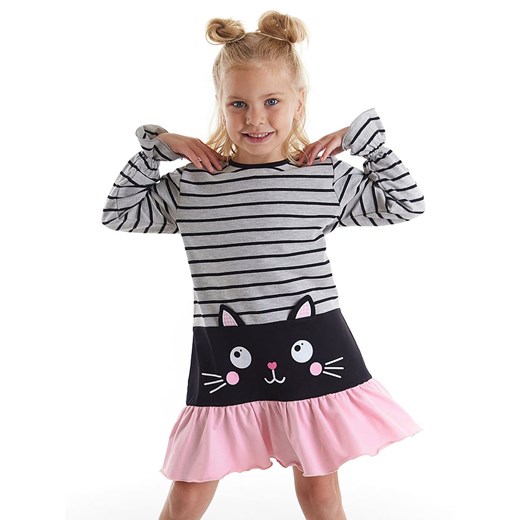 Denokids Sukienka &quot;Black Cat&quot; w kolorze jasnoróżowo-szarym ze sklepu Limango Polska w kategorii Sukienki dziewczęce - zdjęcie 187721038