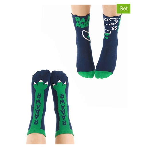 Denokids Skarpety (2 pary) &quot;Dino Spikes&quot; w kolorze granatowo-zielonym ze sklepu Limango Polska w kategorii Skarpetki dziecięce - zdjęcie 187721197