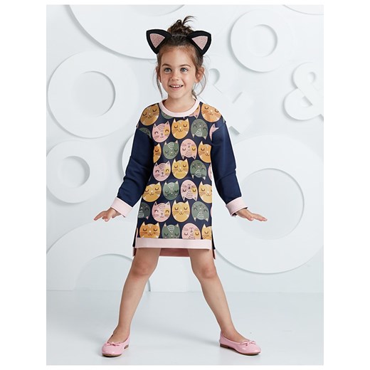 Denokids Sukienka &quot;Cats&quot; w kolorze granatowym ze wzorem ze sklepu Limango Polska w kategorii Sukienki dziewczęce - zdjęcie 187722336