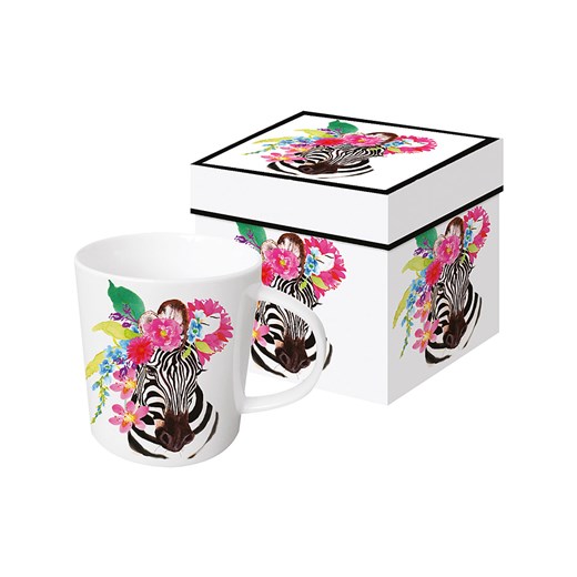 ppd Kubek jumbo &quot;Flora Zebra&quot; w kolorze czarno-różowym ze wzorem - 350 ml ze sklepu Limango Polska w kategorii Naczynia - zdjęcie 187723925