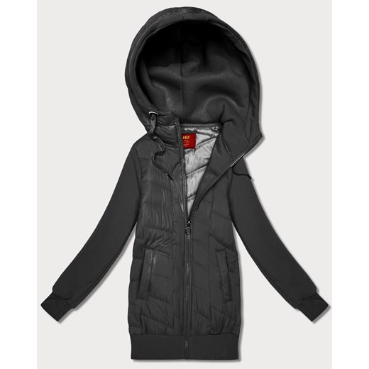 Damska bluza z kapturem z łączonych materiałów Goodlookin grafitowa (AMG-175) ze sklepu goodlookin.pl w kategorii Bluzy damskie - zdjęcie 187742867