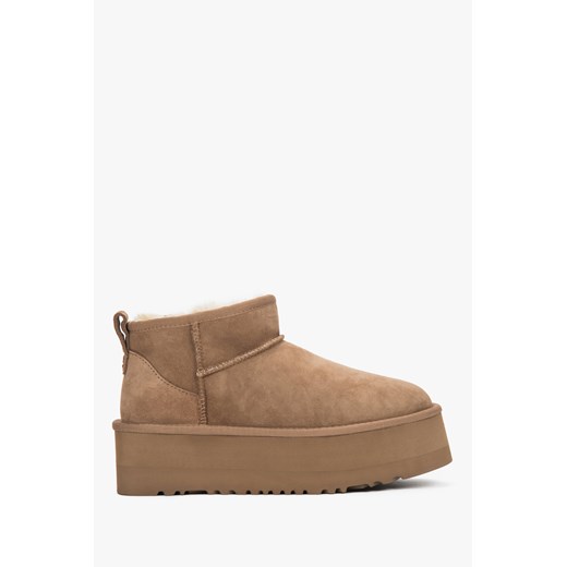 Estro: Brązowe śniegowce damskie na grubej podeszwie z weluru naturalnego z futrzanym wsadem ze sklepu Estro w kategorii Śniegowce damskie - zdjęcie 187745657