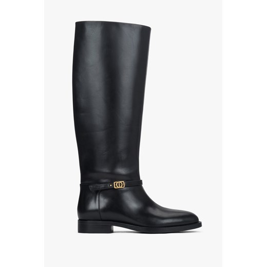 Estro: Wysokie czarne kozaki damskie ze skóry naturalnej ze złotą sprzączką ze sklepu Estro w kategorii Kozaki damskie - zdjęcie 187745728