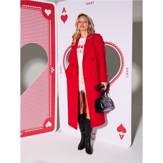 Sinsay - Długi płaszcz z ozdobnymi guzikami - czerwony ze sklepu Sinsay w kategorii Płaszcze damskie - zdjęcie 187746195