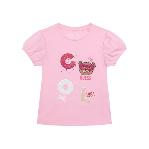 Guess T-Shirt K6RI05 K6YW4 Różowy Regular Fit ze sklepu MODIVO w kategorii Bluzki dziewczęce - zdjęcie 187747906