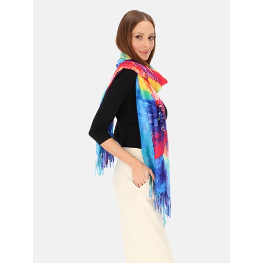 Kolorowy szal z kaszmiru i wełny z kwiatem Potis & Verso ze sklepu Eye For Fashion w kategorii Szaliki i chusty damskie - zdjęcie 187760968
