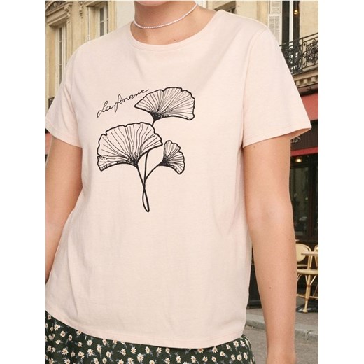 Sinsay - Bawełniana koszulka z nadrukiem - beżowy ze sklepu Sinsay w kategorii Bluzki damskie - zdjęcie 187761109