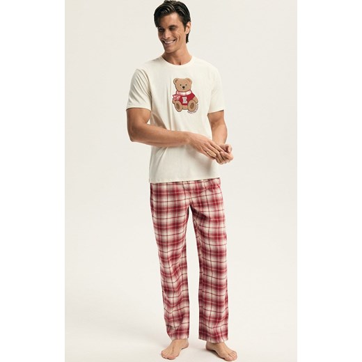 Esotiq bawełniana piżama męska Chrismis 44550-01X, Kolor kremowo-czerwony, Rozmiar L, Esotiq ze sklepu Intymna w kategorii Piżamy męskie - zdjęcie 187761945