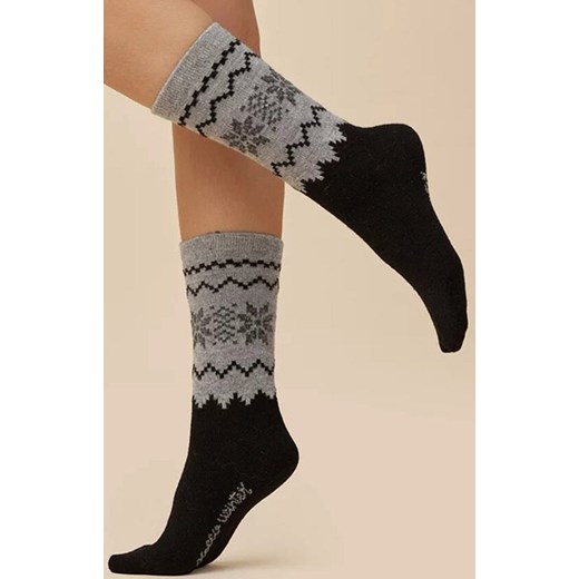 Wełniane skarpetki damskie czarno-szare SW070, Kolor czarno-szary, Rozmiar 35-38, Gabriella ze sklepu Intymna w kategorii Skarpetki damskie - zdjęcie 187761975