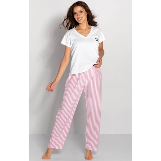 Piżama damska długie spodnie Jennifer, Kolor biało-różowy, Rozmiar S, Momenti per me ze sklepu Intymna w kategorii Piżamy damskie - zdjęcie 187762187
