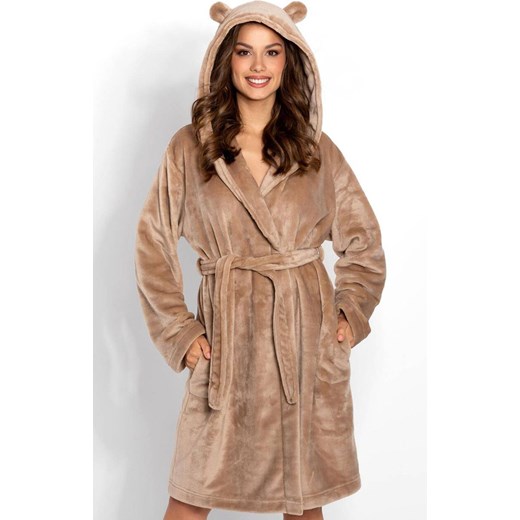 Szlafrok damski z kapturem z uszami Teddy, Kolor beżowy, Rozmiar S, Momenti per me ze sklepu Intymna w kategorii Szlafroki damskie - zdjęcie 187762318