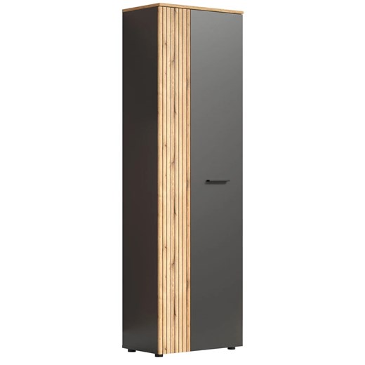 Wąska szafa dwudrzwiowa z półkami grafit + dąb evok T9-N58 ze sklepu Edinos.pl w kategorii Szafy - zdjęcie 187766709