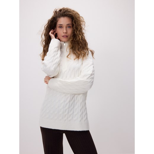 Reserved - Sweter z zapięciem na zamek - kremowy ze sklepu Reserved w kategorii Swetry damskie - zdjęcie 187766917