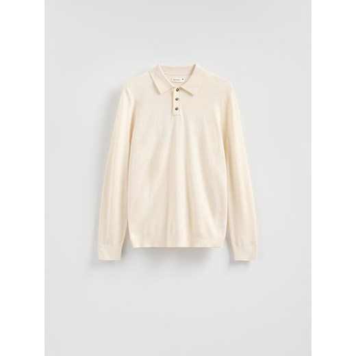 Reserved - Sweter polo z bawełną - beżowy ze sklepu Reserved w kategorii Swetry męskie - zdjęcie 187766965