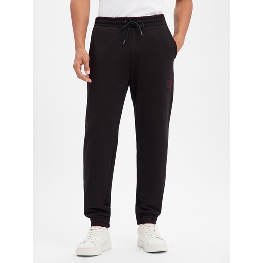 HUGO Męskie spodnie do biegania - Danopan Mężczyźni Bawełna czarny jednolity ze sklepu vangraaf w kategorii Spodnie męskie - zdjęcie 187774019