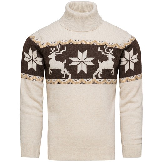 Sweter męski wełniany z golfem norweski wzór kremowy Recea ze sklepu Recea.pl w kategorii Swetry męskie - zdjęcie 187774278