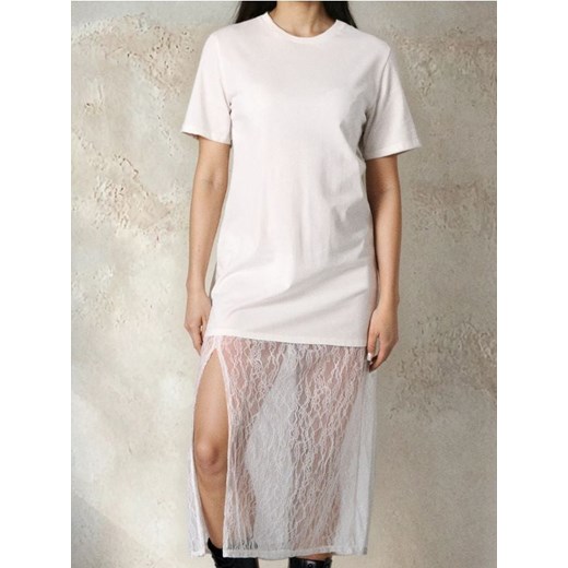 Sinsay - Długa sukienka z koronkowym dołem - kremowy ze sklepu Sinsay w kategorii Sukienki - zdjęcie 187775116