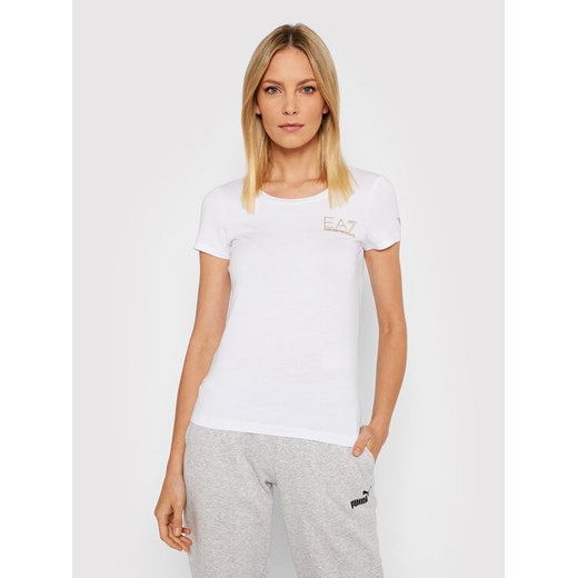 EA7 Emporio Armani T-Shirt 8NTT65 TJDQZ 1100 Biały Slim Fit ze sklepu MODIVO w kategorii Bluzki damskie - zdjęcie 187776015