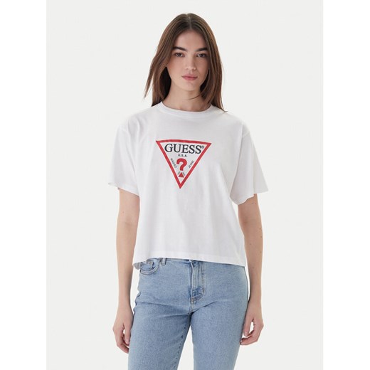 Guess Jeans T-Shirt W4YI73 K8HM0 Biały Boxy Fit ze sklepu MODIVO w kategorii Bluzki damskie - zdjęcie 187778306