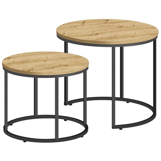 Zestaw stolików kawowych okrągłych 2w1 dąb artisan B9-D66 ze sklepu Edinos.pl w kategorii Stoliki kawowe - zdjęcie 187782119