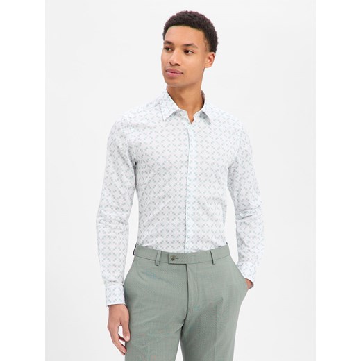 JOOP! Koszula męska - Pierce Mężczyźni Slim Fit Bawełna biały wzorzysty ze sklepu vangraaf w kategorii Koszule męskie - zdjęcie 187783898