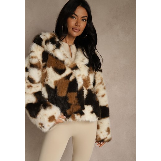Brązowo-Beżowa Dwurzędowa Kurtka Futerko Oversize Nenalla ze sklepu renee.pl w kategorii Futra damskie - zdjęcie 187784175
