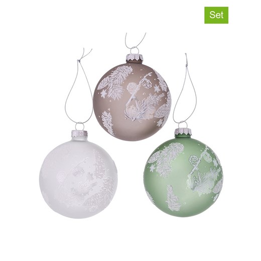 Boltze Bombki (3 szt.) &quot;Venla&quot; w kolorze brązowo-zielono-białym - Ø 8 cm ze sklepu Limango Polska w kategorii Dekoracje bożonarodzeniowe - zdjęcie 187792549