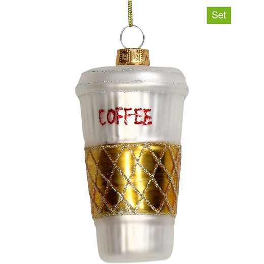Kersten Bombki (2 szt.) &quot;Coffe To Go&quot; w kolorze biało-złotym - wys. 9,4 cm ze sklepu Limango Polska w kategorii Dekoracje bożonarodzeniowe - zdjęcie 187792705