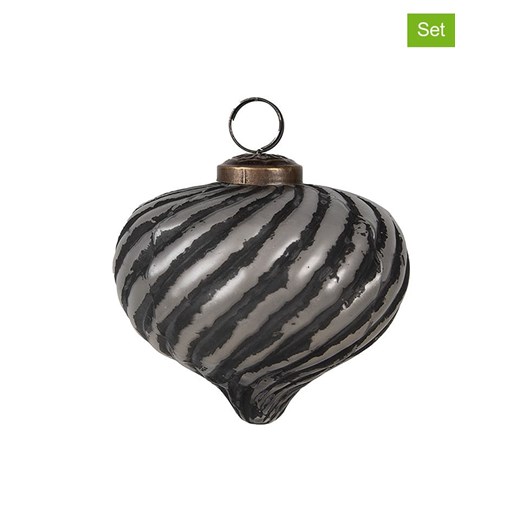 Clayre &amp; Eef Bombki (2 szt.) w kolorze srebrno-czarnym - wys. 9 x Ø 10 cm ze sklepu Limango Polska w kategorii Dekoracje bożonarodzeniowe - zdjęcie 187792879
